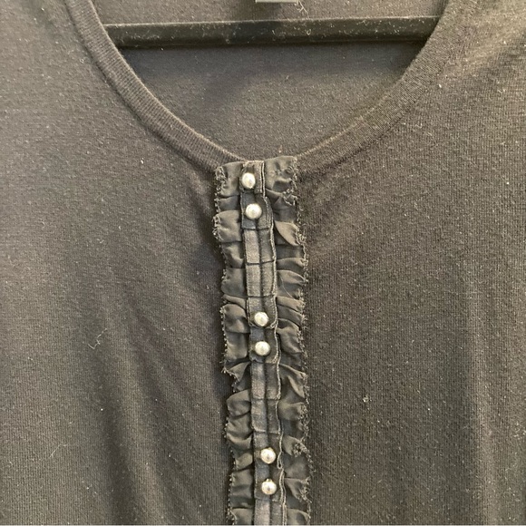 White House Black Market Size Large Black Sweater 3/4 Sleeves Button Detail - Picture 3 of 5